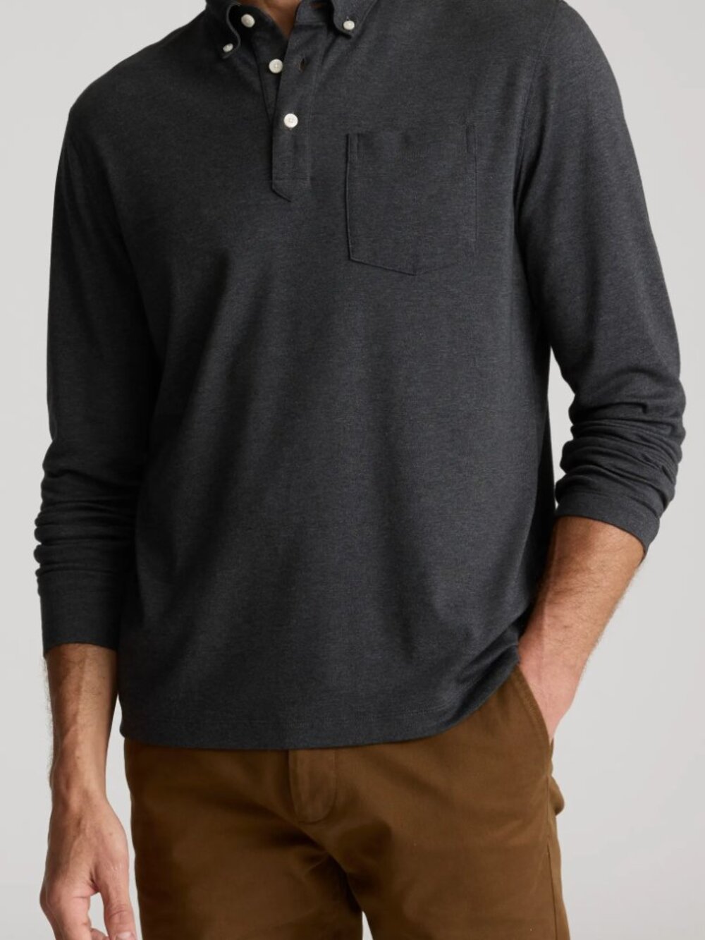UNTUCKit "Vargas" Men's Long Sleeve Polo Shirt in Heather Grey